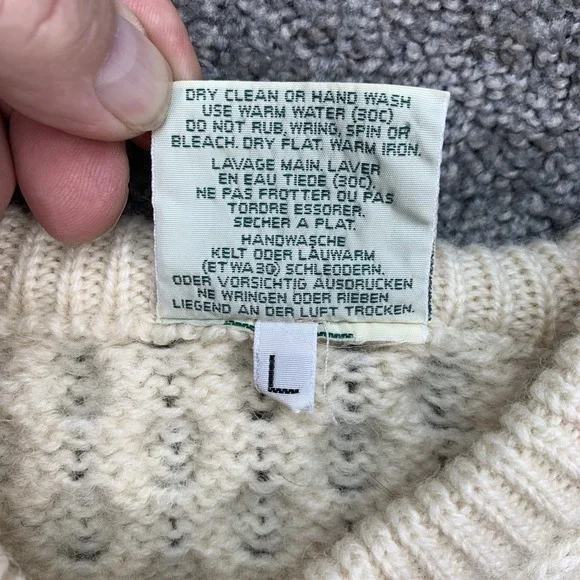 Carraig Donn Irish Wool Cable Knit Fisherman Sweater Pullover Mens Cream Large